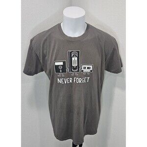 Never Forget Floppy VHS Cassette T-SHIRT Retro 80s Video Tape Size Large